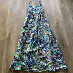 elliatt gemma blue multicolored corest style button detail maxi linen sun dress